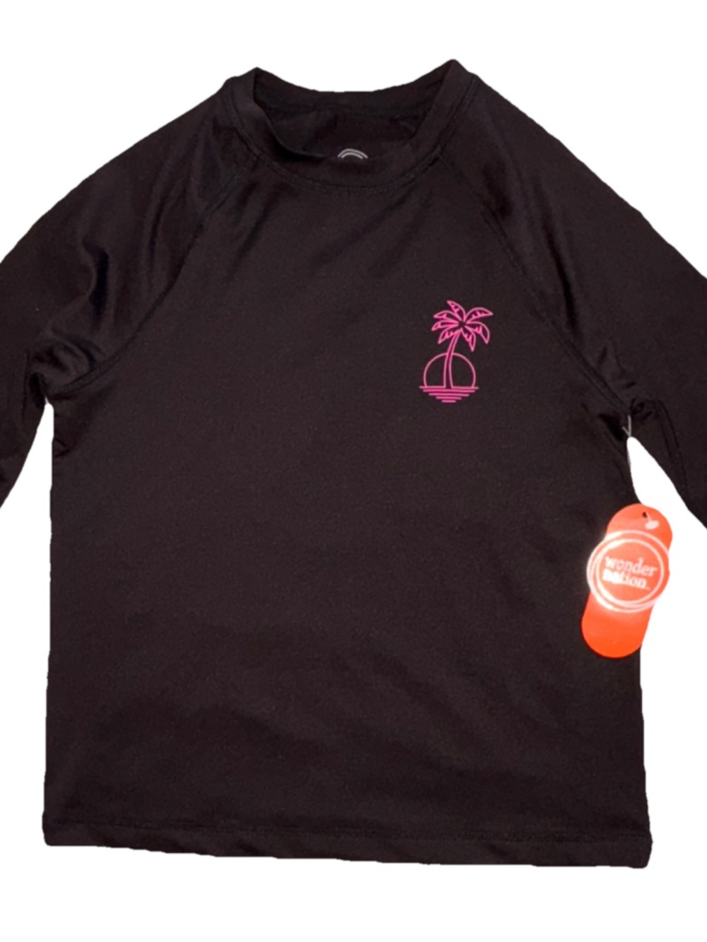 wonder nation Black Rash Guard with Pink Palm Tree Logo